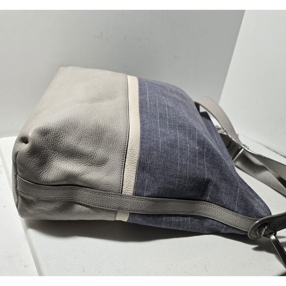 FOSSIL Maya Gray Denim Hobo Shoulder Bag Purse Pebbled Leather Fabric - Picture 12 of 16